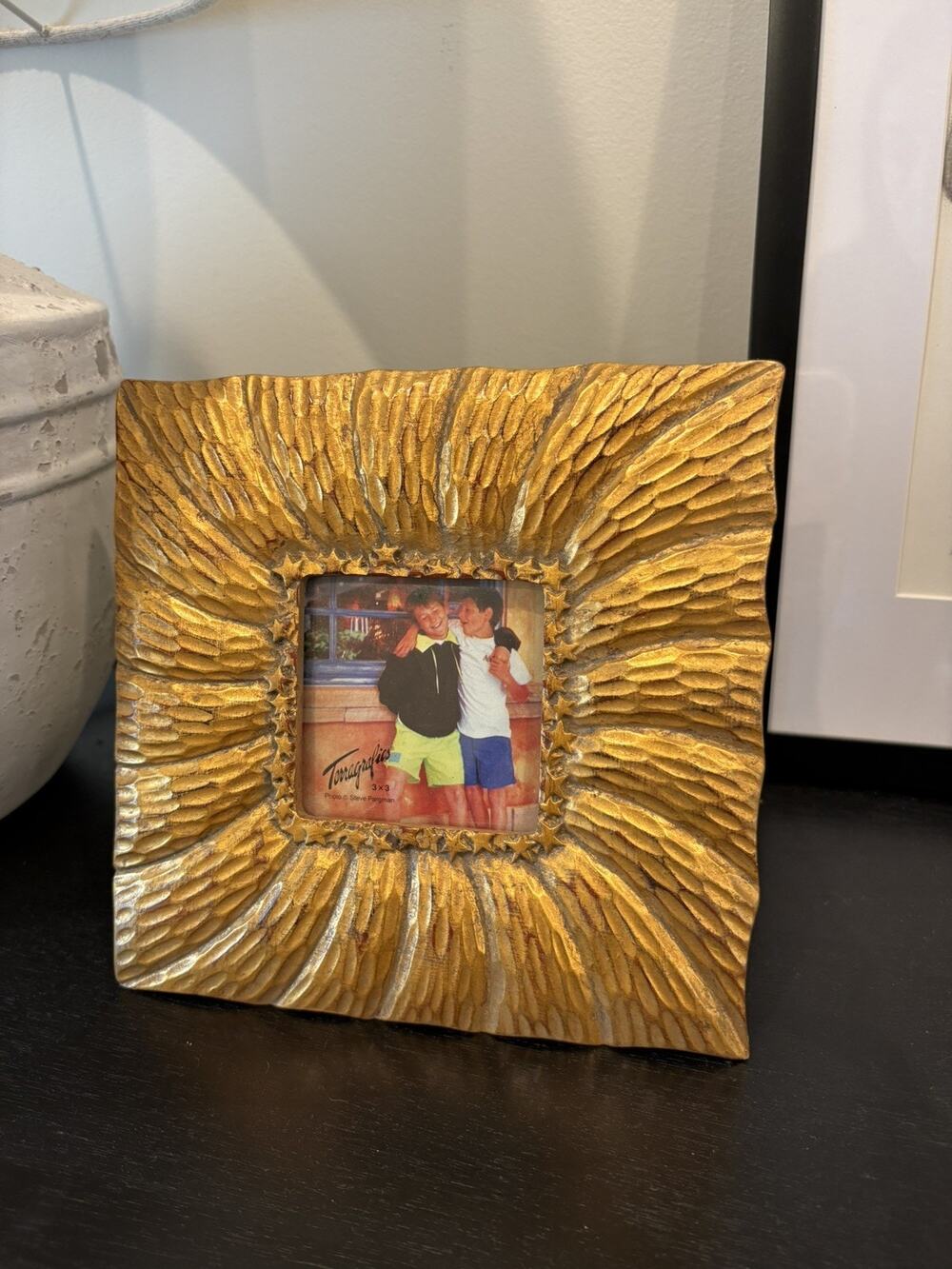 Terragrafics goldtone photo picture frame square chunky textured 3" square